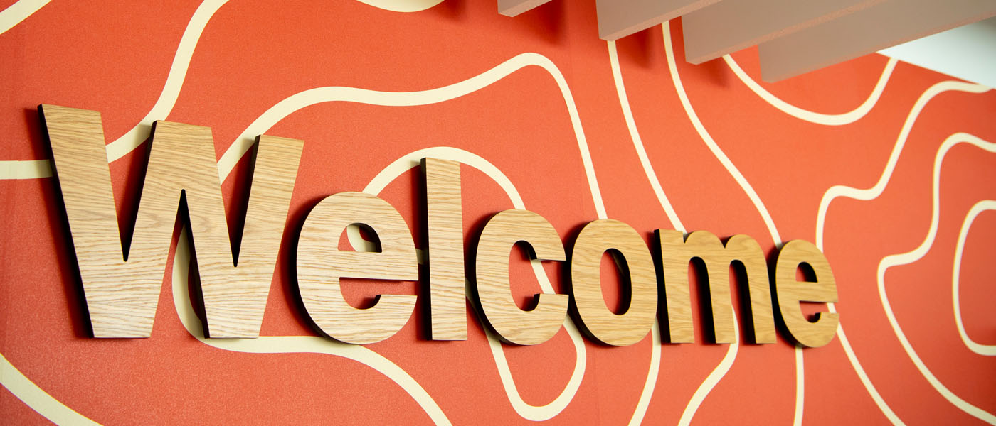 Welcome sign in the Clarice Pears Building