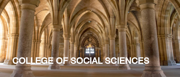 University of Glasgow Cloister with the College of Social Sciences text below