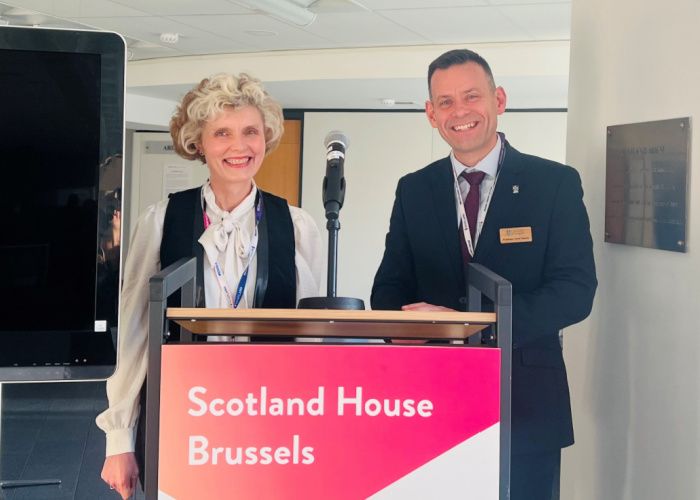 Prof Chris Pearce and Ester Ruskuc, Vice-Principal (Strategy, Policy & Planning), University of St Andrew’s at Scotland House Brussels