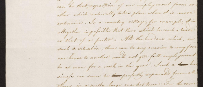 First Fragment on the Division of Labour page with faded written text Source: Amy Laux