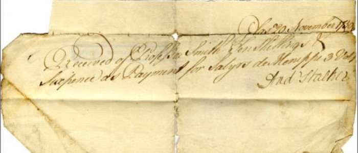 a receipt on behalf of the University Library from Andrew Stalker for payment for Satyrs de Menippi
