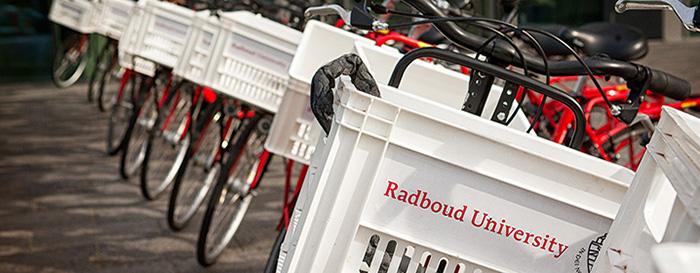 Row of bikes with the detail Radboud University