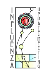 'Influenza Update Meeting' written around a Charles Rennie Mackintosh inspired design showing a virus in the form of a 'Glasgow Rose'