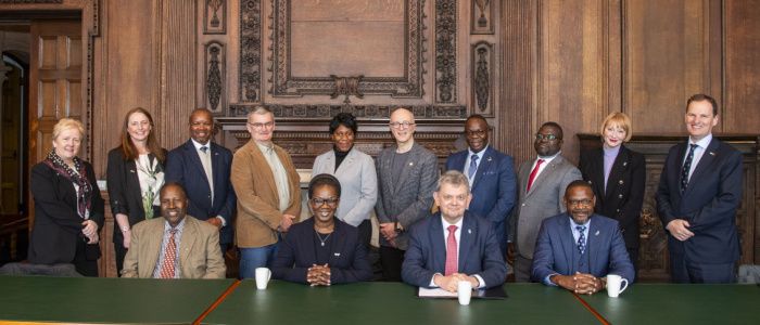 A group photo of representatives from the University of Glasgow, Kamuzu University of Health Sciences, the Scotland-Malawi Partnership, the Scottish Government and Scotland's International Development Initiative