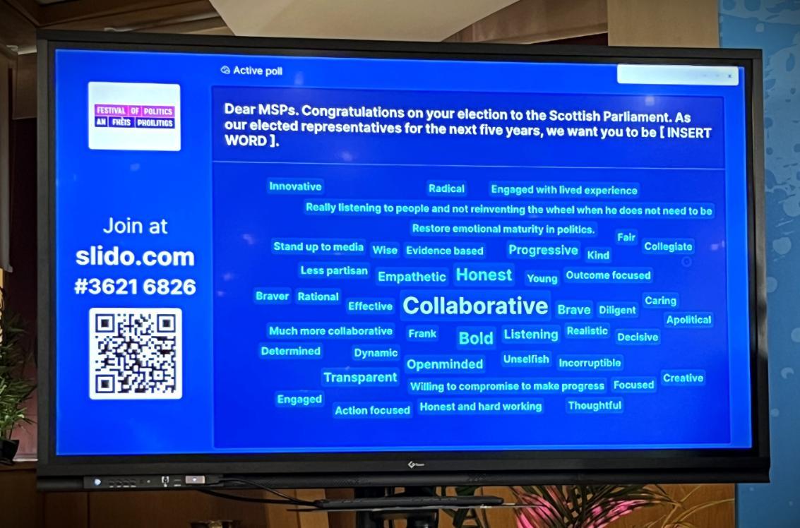Picture of the screen gathering views for audience