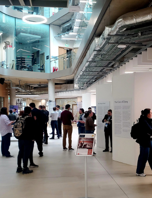 Figure 2 - The Cost of Dying exhibition opening at the Advanced Research Centre, University of Glasgow (May 2023). The Cost of Dying exhibition opening at the Advanced Research Centre, University of Glasgow (May 2023).