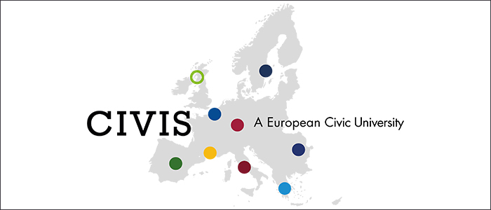 Logo representing the CIVIS alliance showing partner institutions as dots on a map of Europe