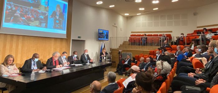 Attendees at a presentation at the New Horizons for the European-African Partnership conference