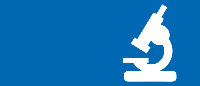 Graphic of a microscope on a blue background