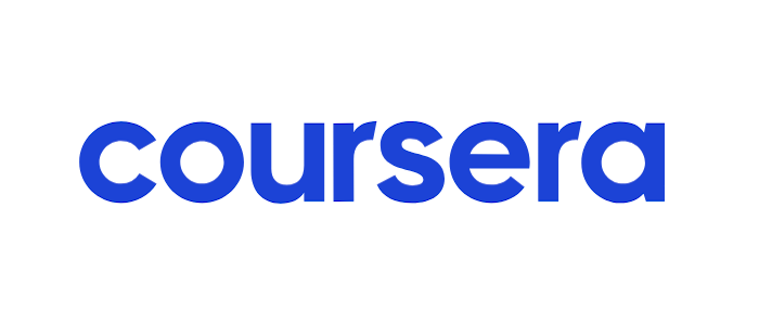 Logo with blue text 'Coursera' on a white background
