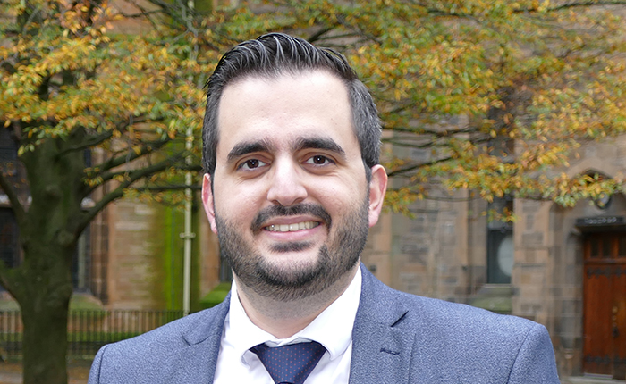 Profile photo of Mr Evangelos Seretis in standing outside the University of Glasgow
