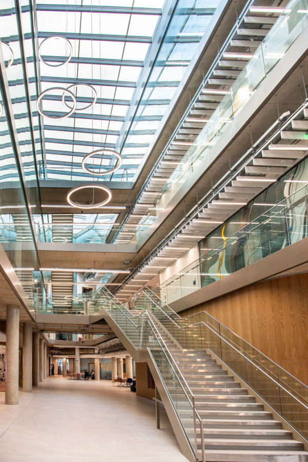 Photo showing the entrance of the ARC with the feature lighting and stairs in shot